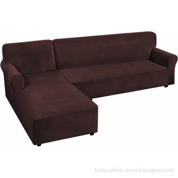 Velvet Stretch L-formad tjock soffa Sektionskåpa 4 sitsar Fleecestretch sofföverdrag